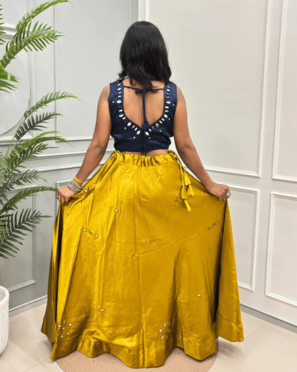 Rinkle Mashru Silk Flared Skirt