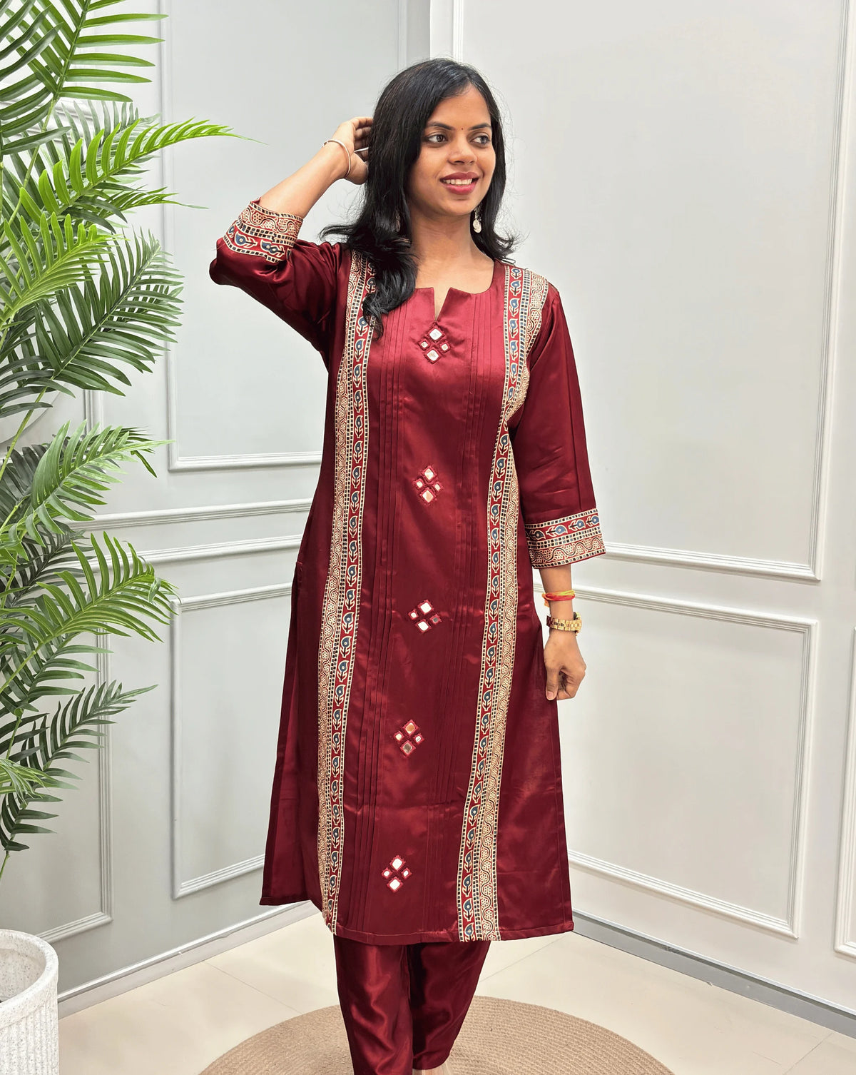 Mishti Mirror Work Mashru Silk Long Kurti