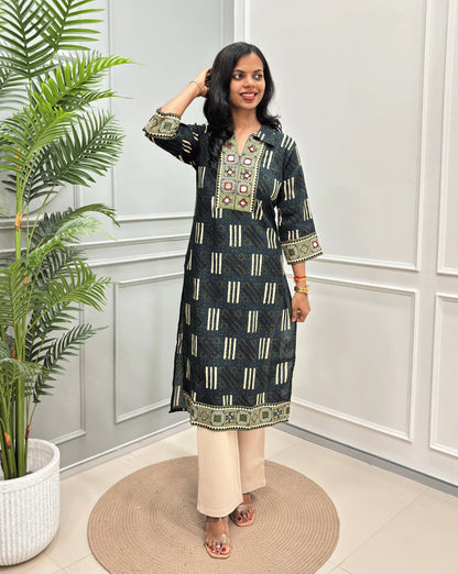 Vanya Ajrakh Cotton Long Kurti