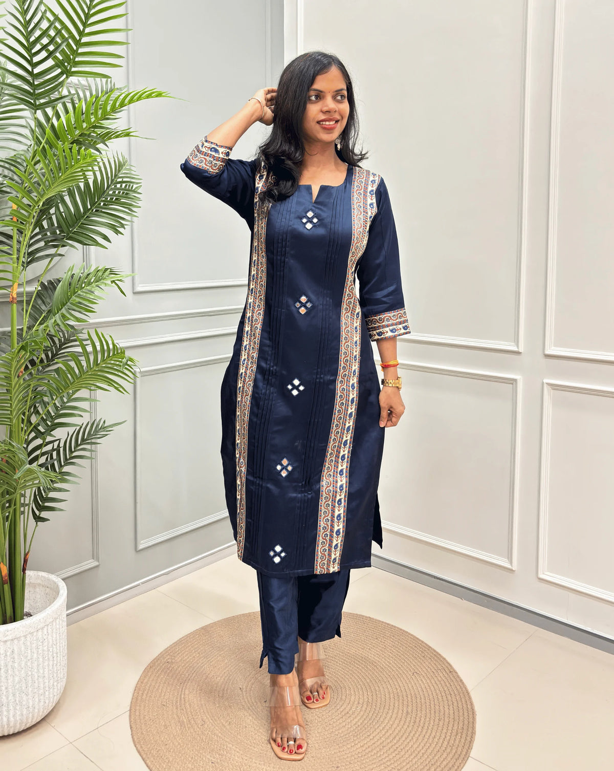 Mishti Mirror Work Mashru Silk Long Kurti