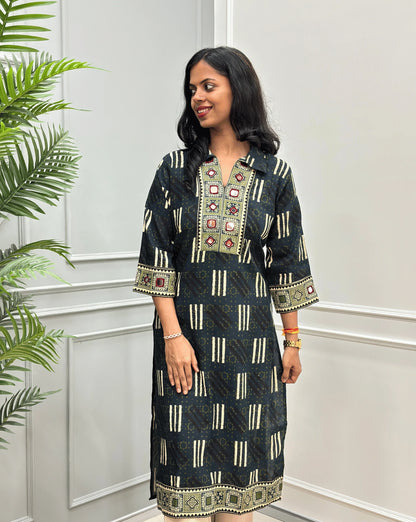 Vanya Ajrakh Cotton Long Kurti