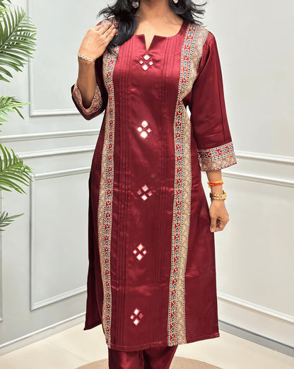 Mishti Mirror Work Mashru Silk Long Kurti