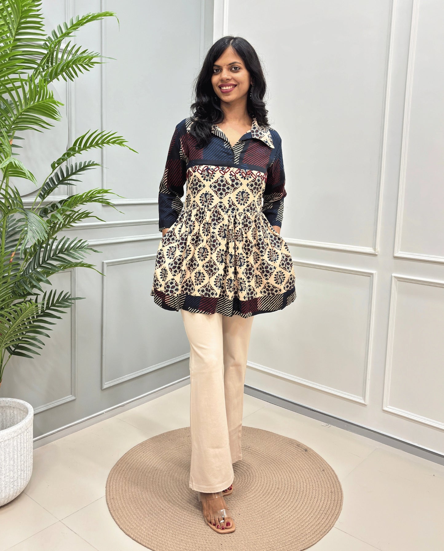 Mahira Peacock Ajrakh Short Kurti