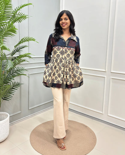 Mahira Peacock Ajrakh Short Kurti