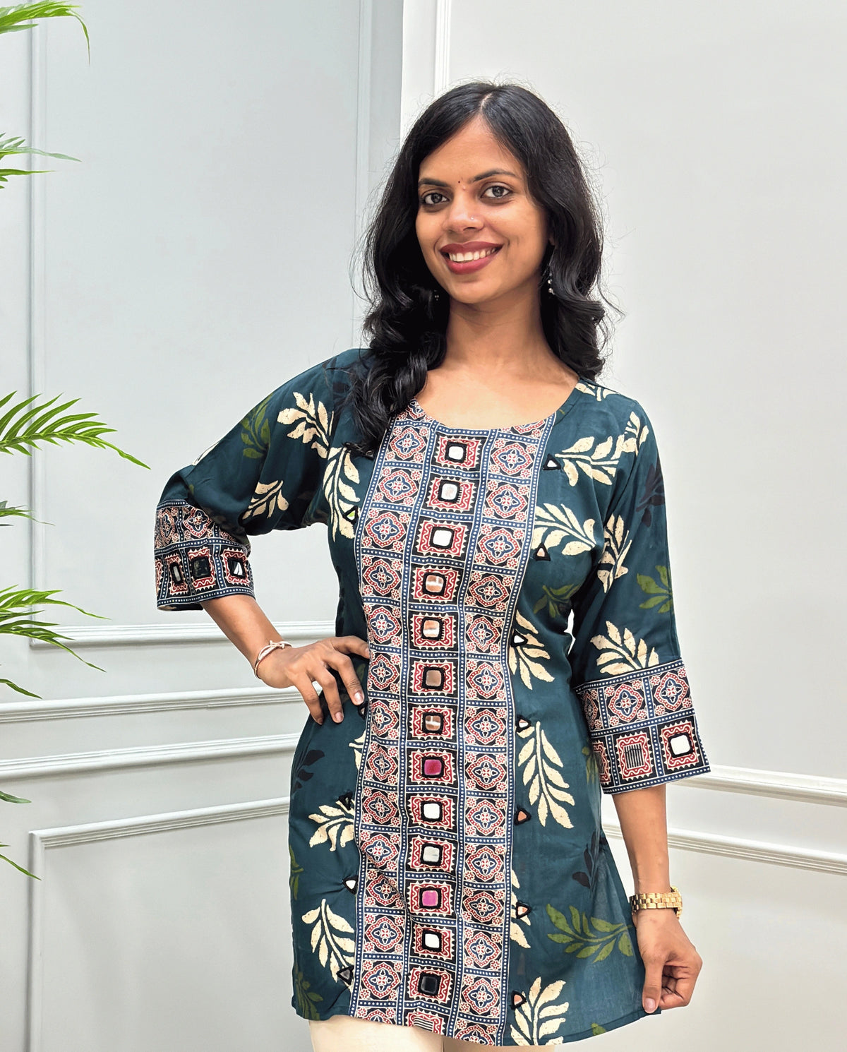 Rashmika Leaf Ajrakh Short Kurti