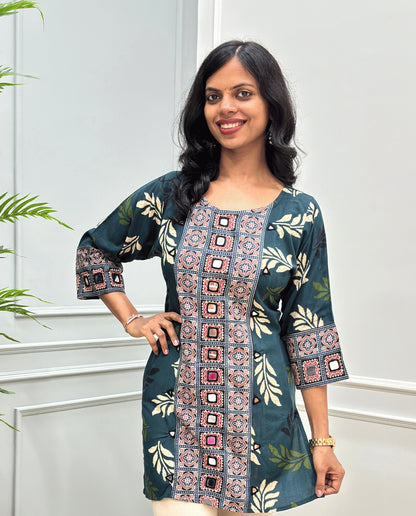 Rashmika Leaf Ajrakh Short Kurti