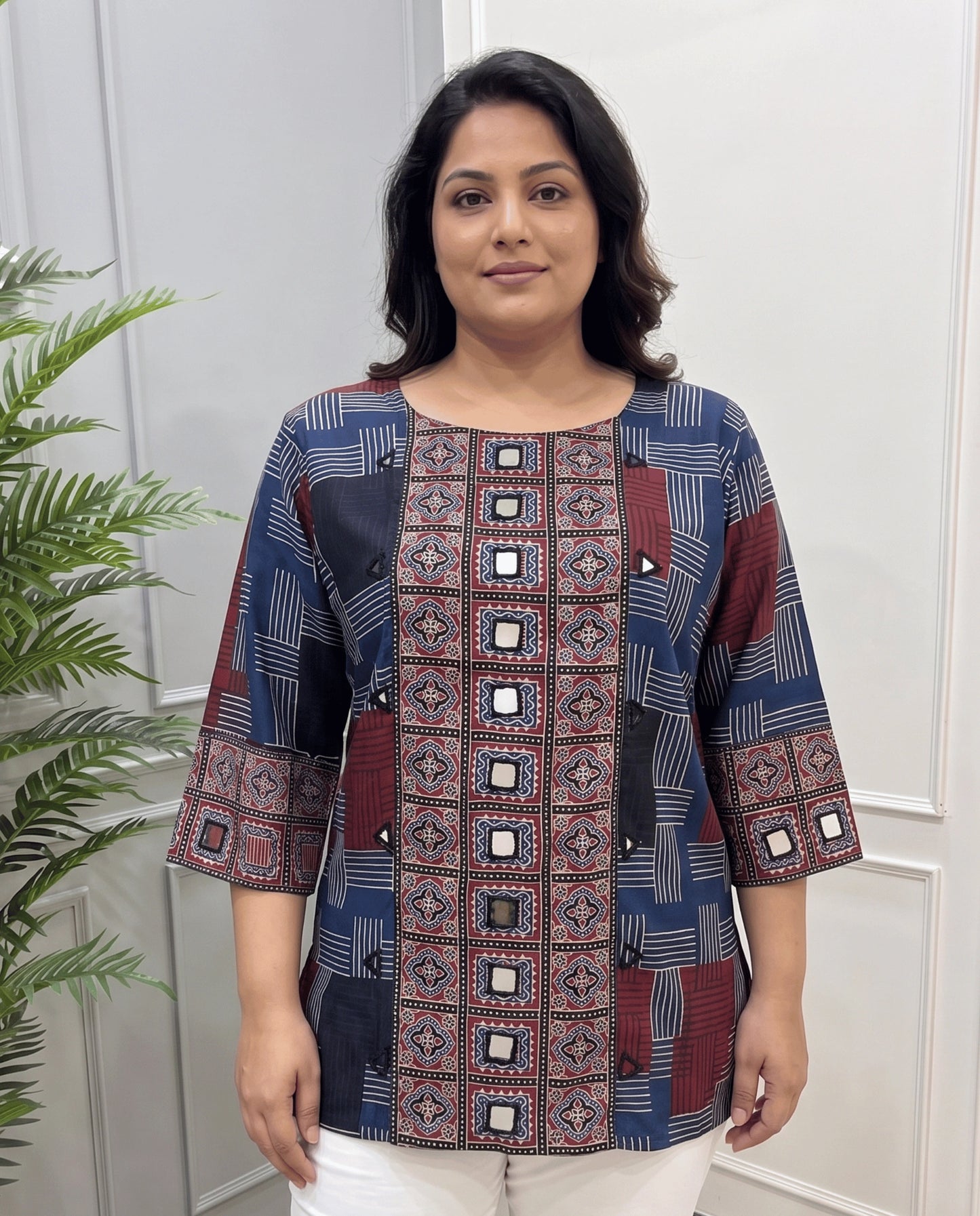 Rashmika Plus Size Ajarkh Short Kurti
