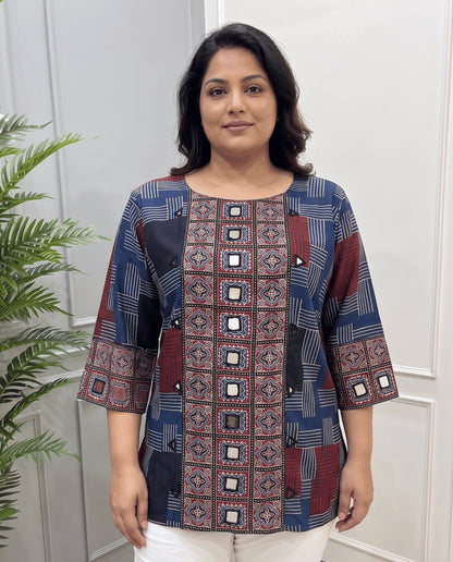 Rashmika Plus Size Ajarkh Short Kurti