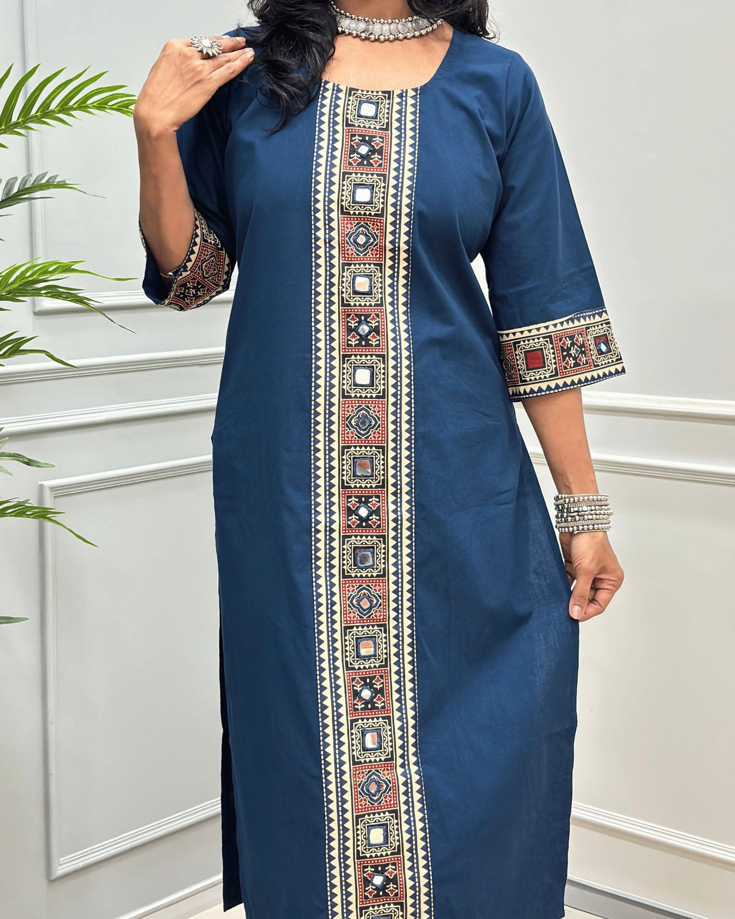 Mohini Ajrakh Plain Long Kurti