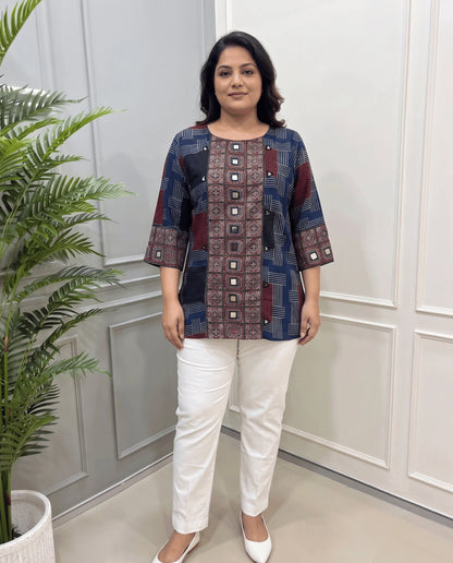 Rashmika Plus Size Ajarkh Short Kurti