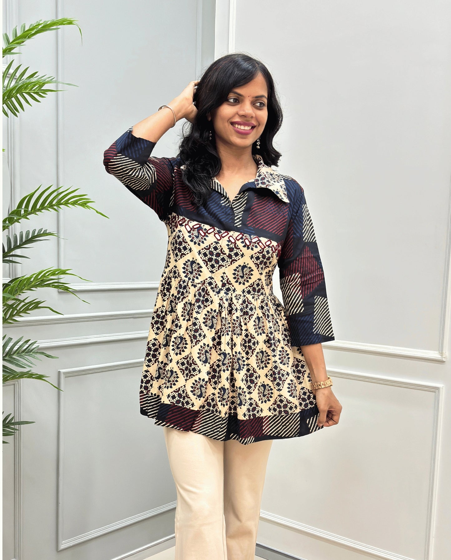 Mahira Peacock Ajrakh Short Kurti