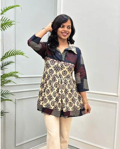 Mahira Peacock Ajrakh Short Kurti
