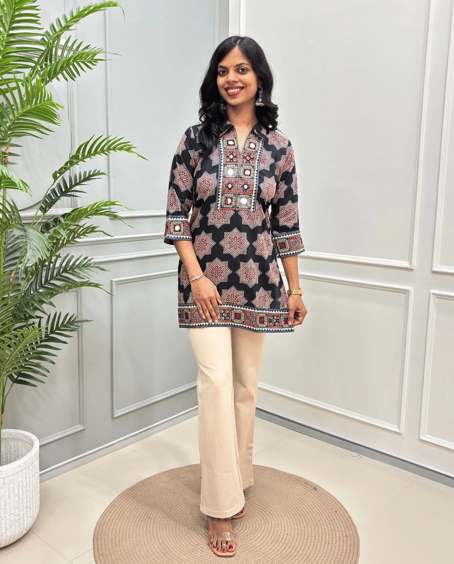 Saanjh Ajrakh Mirror Panel Short kurti