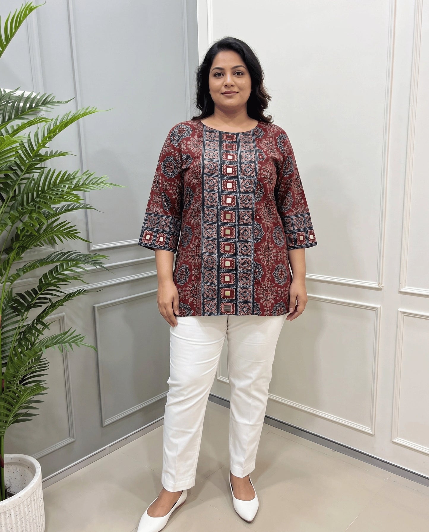 Rashmika Plus Size Ajarkh Short Kurti