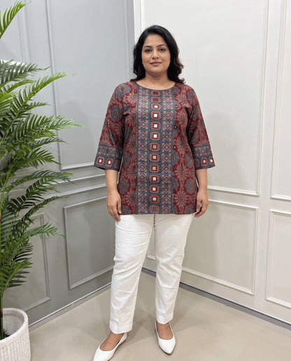 Rashmika Plus Size Ajarkh Short Kurti