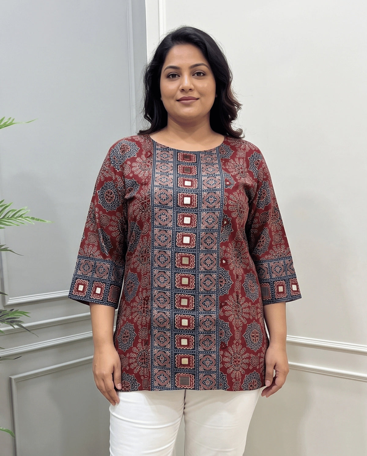 Rashmika Plus Size Ajarkh Short Kurti