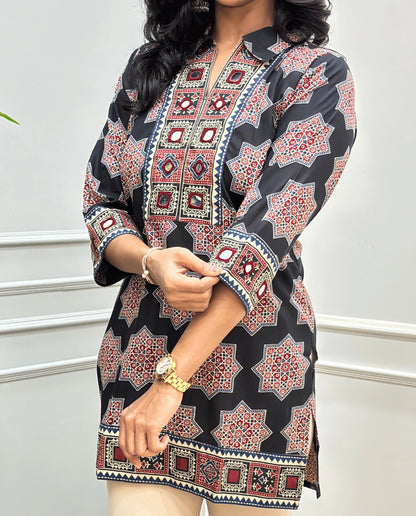 Saanjh Ajrakh Mirror Panel Short kurti