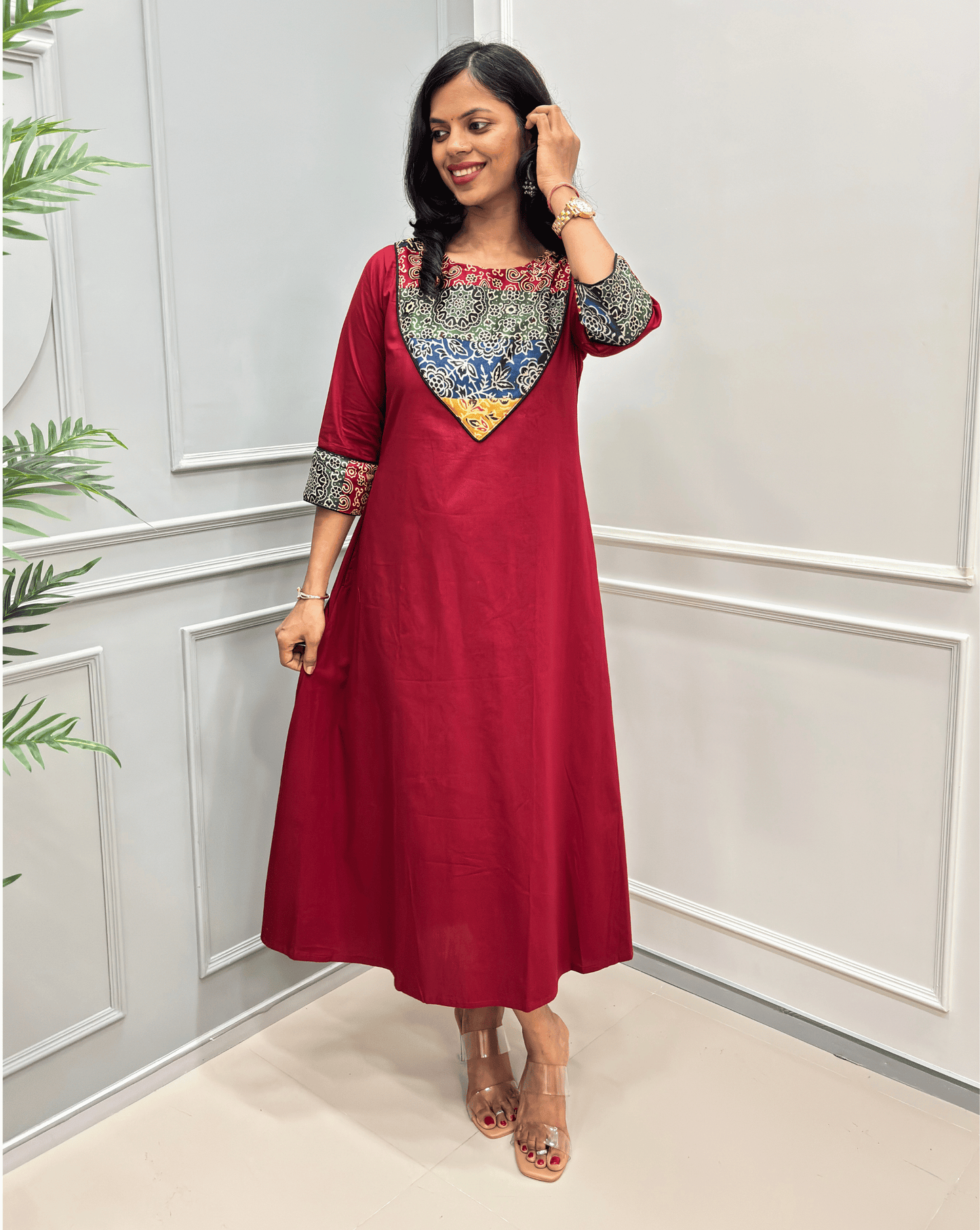 Tapsi Mashru Panel Ajrakh Kurti