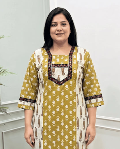 Aditi Plus Size Mirror Work Ajrakh Cotton Long Kurti