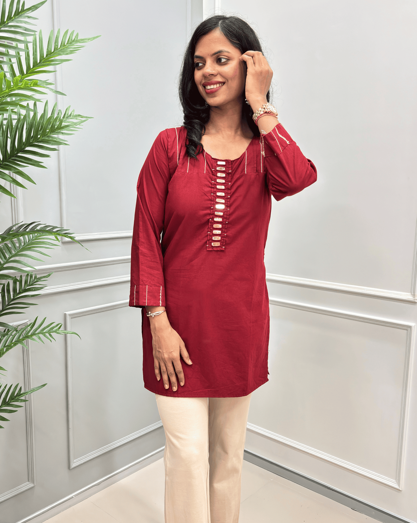 Sanaya Solid Cotton Short Kurti
